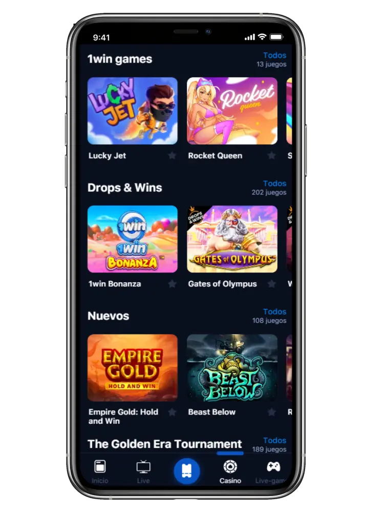 Casino section of the 1Win betting platform